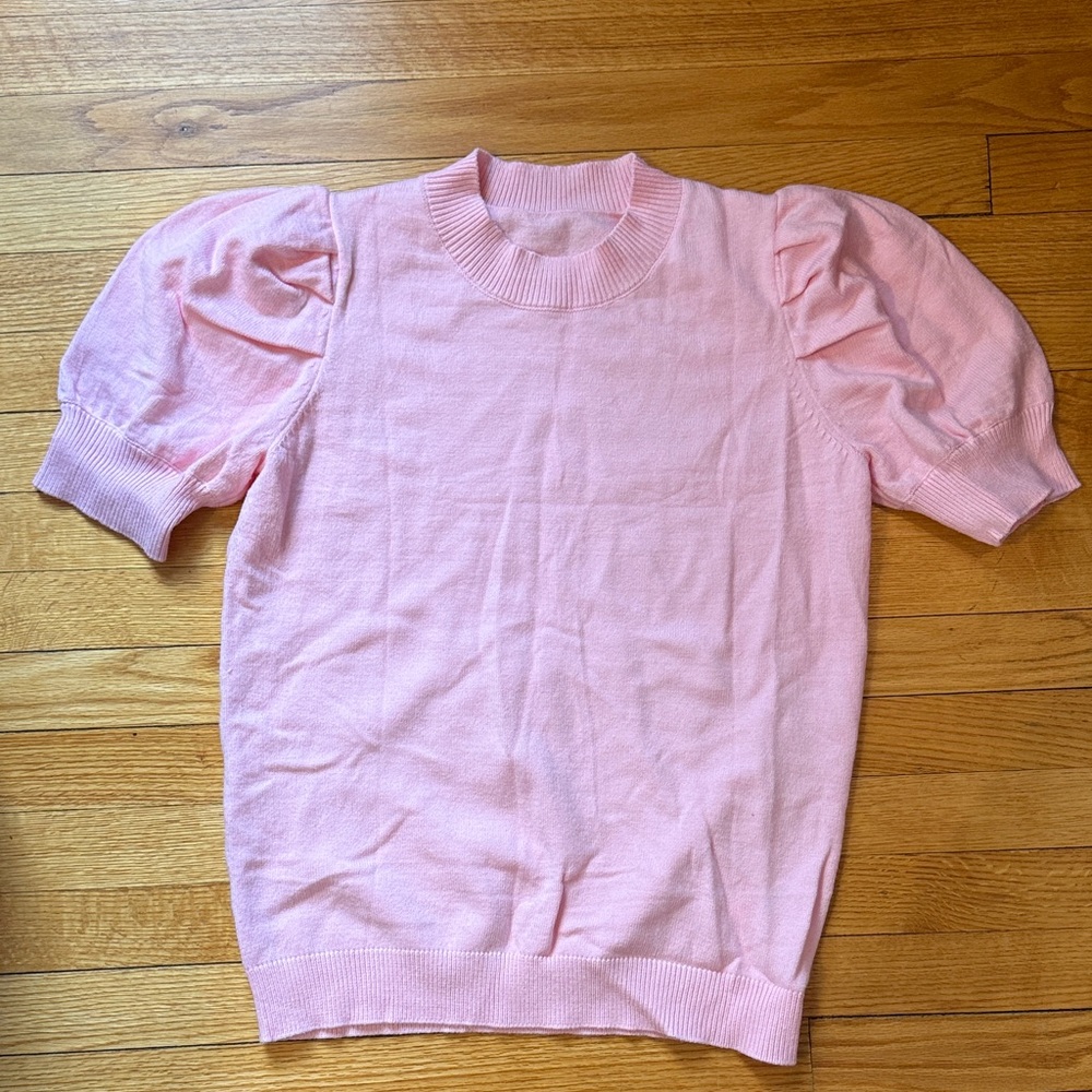 Light Pink Puff Sleeve Knit Top